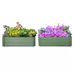 Outsunny Set of 2 291L Raised Garden Bed, Elevated Galvanised Planter Box for Flowers, Herbs, 100x100x30cm, Green - 1
