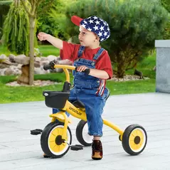 AIYAPLAY Kids Trike, Tricycle, with Adjustable Seat, Basket, Bell, for Ages 2-5 Years - Yellow - 2