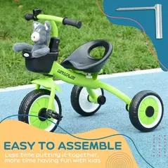 AIYAPLAY Kids Trike, Tricycle, with Adjustable Seat, Basket, Bell, for Ages 2-5 Years - Green - 7