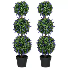 HOMCOM Set of 2 Artificial Plants, Lavender Flowers Ball Trees with Pot, for Home Indoor Outdoor Decor, 110cm - 1