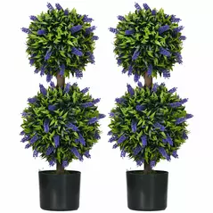 HOMCOM Set of 2 Artificial Plants, Lavender Flowers Ball Trees with Pot, for Home Indoor Outdoor Decor, 70cm - 1