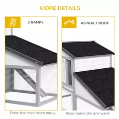 PawHut Large Rabbit Hutch with Run, Outdoor Bunny Cage, with Tray, Ramp - Light Grey - 7
