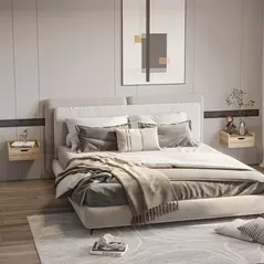 HOMCOM Floating Nightstands Set of 2, Wall Mounted Bedside Table with Drawer for Bedroom, Natural - 2