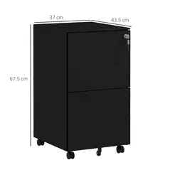 Vinsetto 2-Drawer Vertical Filing Cabinet with Lock and 5 Wheels, Steel Mobile File Cabinet, for A4, Legal and Letter Size, Pre-Assembled Body, Black - 3
