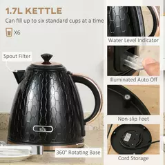 HOMCOM 1.7L 3000W Fast Boil Kettle & 2 Slice Toaster Set, Kettle and Toaster Set with Auto Shut Off, Browning Controls, Black - 4