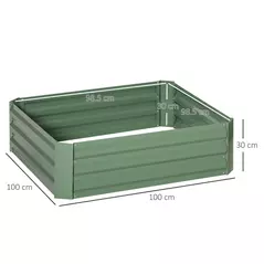 Outsunny Set of 2 291L Raised Garden Bed, Elevated Galvanised Planter Box for Flowers, Herbs, 100x100x30cm, Green - 3