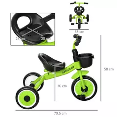 AIYAPLAY Kids Trike, Tricycle, with Adjustable Seat, Basket, Bell, for Ages 2-5 Years - Green - 3