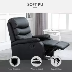 HOMCOM PU Leather Reclining Chair, Manual Recliner Chair with Padded Armrests, Retractable Footrest and Wood Frame, Black - 7