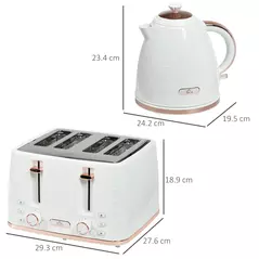 HOMCOM 1.7L 3000W Fast Boil Kettle & 4 Slice Toaster Set, Kettle and Toaster Set with 7 Browning Controls, Crumb Tray, White - 3