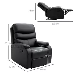 HOMCOM PU Leather Reclining Chair, Manual Recliner Chair with Padded Armrests, Retractable Footrest and Wood Frame, Black - 3