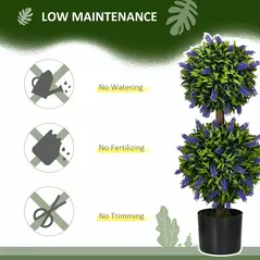 HOMCOM Set of 2 Artificial Plants, Lavender Flowers Ball Trees with Pot, for Home Indoor Outdoor Decor, 70cm - 6