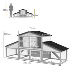 PawHut Large Rabbit Hutch with Run, Outdoor Bunny Cage, with Tray, Ramp - Light Grey - 3
