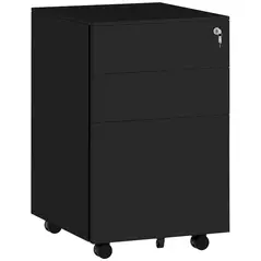 Vinsetto 3-Drawer Vertical Filing Cabinet with Pencil Tray, Lock and 5 Wheels, Steel Mobile File Cabinet, for A4, Legal and Letter Size, Pre-Assembled Body, Black - 1