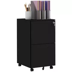 Vinsetto 2-Drawer Vertical Filing Cabinet with Lock and 5 Wheels, Steel Mobile File Cabinet, for A4, Legal and Letter Size, Pre-Assembled Body, Black - 1