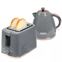 HOMCOM 1.7L 3000W Fast Boil Kettle & 2 Slice Toaster Set, Kettle and Toaster Set with Auto Shut Off, Browning Controls, Grey - 1