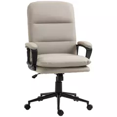 Vinsetto Office Chair, PU Leather Computer Desk Chair Office Chair with Adjustable Height and Swivel Rolling Wheels for Work Study, Light Grey - 1