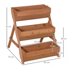 Outsunny 3 Tier Raised Garden Bed Wooden Elevated Planter Box Kit, 66L for Flower, Vegetable, Herb, 65x75x78cm, Brown - 3