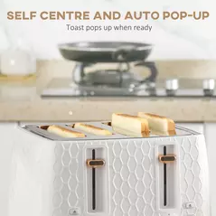 HOMCOM 1.7L 3000W Fast Boil Kettle & 4 Slice Toaster Set, Kettle and Toaster Set with 7 Browning Controls, Crumb Tray, White - 6