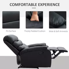 HOMCOM PU Leather Reclining Chair, Manual Recliner Chair with Padded Armrests, Retractable Footrest and Wood Frame, Black - 5