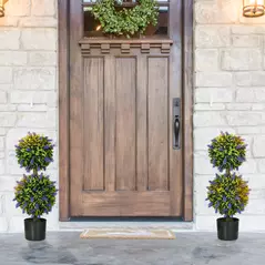 HOMCOM Set of 2 Artificial Plants, Lavender Flowers Ball Trees with Pot, for Home Indoor Outdoor Decor, 70cm - 2