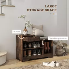 HOMCOM Multi-Compartment Shoe Bench, with Seat - Rustic Brown - 4