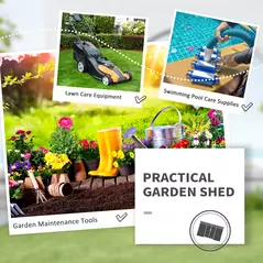 Outsunny Corrugated Garden Metal Storage Shed Outdoor Equipment Tool Box with Kit Ventilation Doors 9x 4FT Light Grey - 7