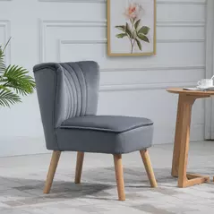 HOMCOM Modern Accent Chair, Fabric Living Room Chair with Rubber Wood Legs and Thick Padding, Grey - 6