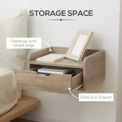 HOMCOM Floating Nightstands Set of 2, Wall Mounted Bedside Table with Drawer for Bedroom, Natural - 6