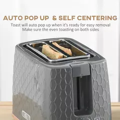 HOMCOM 1.7L 3000W Fast Boil Kettle & 2 Slice Toaster Set, Kettle and Toaster Set with Auto Shut Off, Browning Controls, Grey - 6