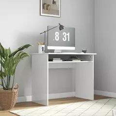 HOMCOM 90 x 50cm Computer Table, Modern Home Office Desk, Small Writing Desk with Storage Shelf, High Gloss White - 2