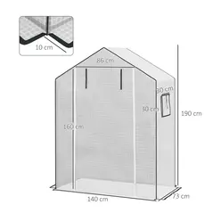 Outsunny Greenhouse Cover Replacement Walk-in PE Hot House Cover with Roll-up Door and Windows, 140 x 73 x 190cm, White - 3