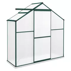 Outsunny 6 x 2.5ft Polycarbonate Greenhouse Walk-In Green House with Rain Gutter, Sliding Door, Window, Foundation, Green - 1