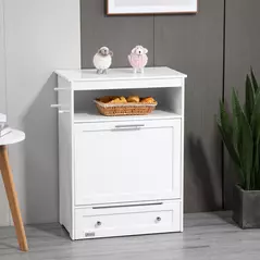 PawHut Pet Feeder Station, Dog, Cat Storage Container, with Raised Bowls, Hanger, Cabinet - White - 9