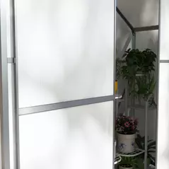 Outsunny 6 x 2.5ft Polycarbonate Greenhouse Walk-In Green House with Rain Gutter, Sliding Door, Window, Foundation, Silver - 9