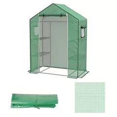 Outsunny Greenhouse Cover Replacement Walk-in PE Hot House Cover with Roll-up Door and Windows, 140 x 73 x 190cm, Green - 1