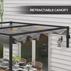 Outsunny 3 x 4m Lean To Steel Pergola, with Moving Fabric Canopy - Dark Grey - 5