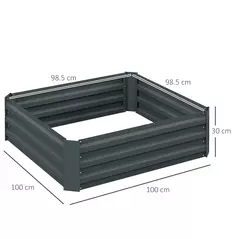 Outsunny Set of 2 291L Raised Garden Bed, Elevated Galvanised Planter Box for Flowers, Herbs, 100x100x30cm, Dark Grey - 3