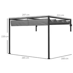 Outsunny 2 x 3(m) Lean To Steel Pergola, with Moving Fabric Canopy - Dark Grey - 3