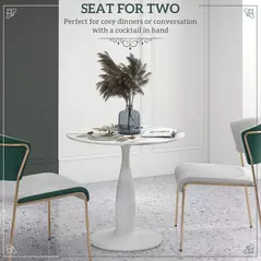 HOMCOM Small 2-Person Dining Table, Elegant Design Table with Steel Base and Non-slip Foot Pad, White and Grey - 4