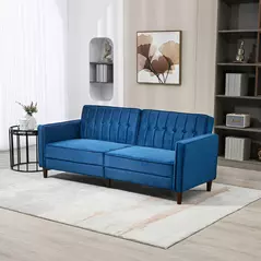 HOMCOM Velvet-Feel Three-Seater Sofa Bed - Blue - 2
