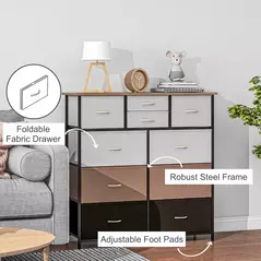 HOMCOM Bedroom Chest of Drawers, 10 Drawer Dresser with Foldable Fabric Drawers and Steel Frame, Multicolour - 5