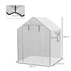 Outsunny Greenhouse Cover Replacement Walk-in PE Hot House Cover with Roll-up Door and Windows, 140 x 143 x 190cm, White - 3