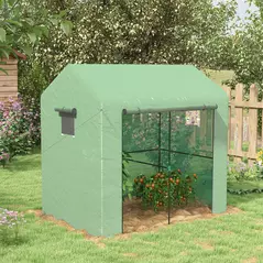 Outsunny Greenhouse, Walk-in Garden Grow House with Roll-up Door and Mesh Windows, 200 x 140 x 200cm, Green - 2