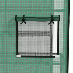 Outsunny Greenhouse Cover Replacement Walk-in PE Hot House Cover with Roll-up Door and Windows, 140 x 143 x 190cm, Green - 9