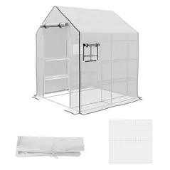 Outsunny Greenhouse Cover Replacement Walk-in PE Hot House Cover with Roll-up Door and Windows, 140 x 143 x 190cm, White - 1