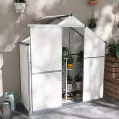 Outsunny 6 x 2.5ft Polycarbonate Greenhouse Walk-In Green House with Rain Gutter, Sliding Door, Window, Foundation, Silver - 2