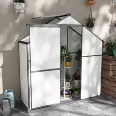 Outsunny 6 x 2.5ft Polycarbonate Greenhouse Walk-In Green House with Rain Gutter, Sliding Door, Window, Foundation, Dark Grey - 2