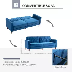 HOMCOM Velvet-Feel Three-Seater Sofa Bed - Blue - 4