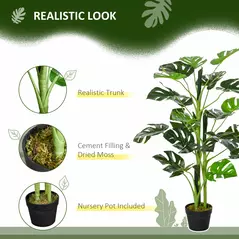 Outsunny 100cm/3.3FT Artificial Monstera Tree Decorative Cheese Plant 21 Leaves with Nursery Pot, Fake Tropical Palm Tree for Indoor Outdoor Décor, Set of 2 - 4