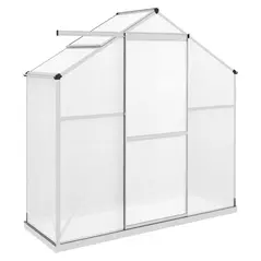 Outsunny 6 x 2.5ft Polycarbonate Greenhouse Walk-In Green House with Rain Gutter, Sliding Door, Window, Foundation, Silver - 1